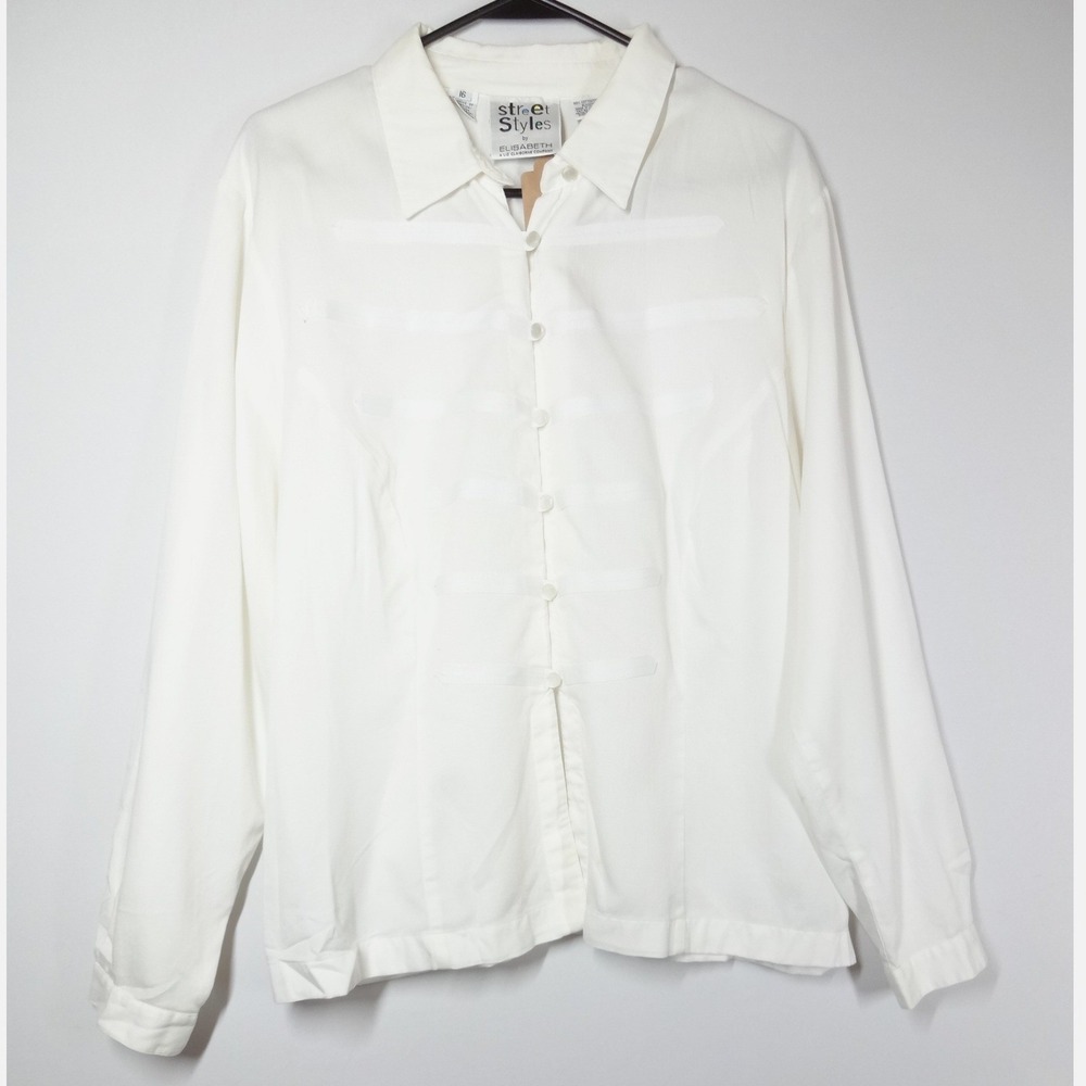 Street Styles Elisabeth Button Up Blouseโ Women 16 White Ribbon Trim Military